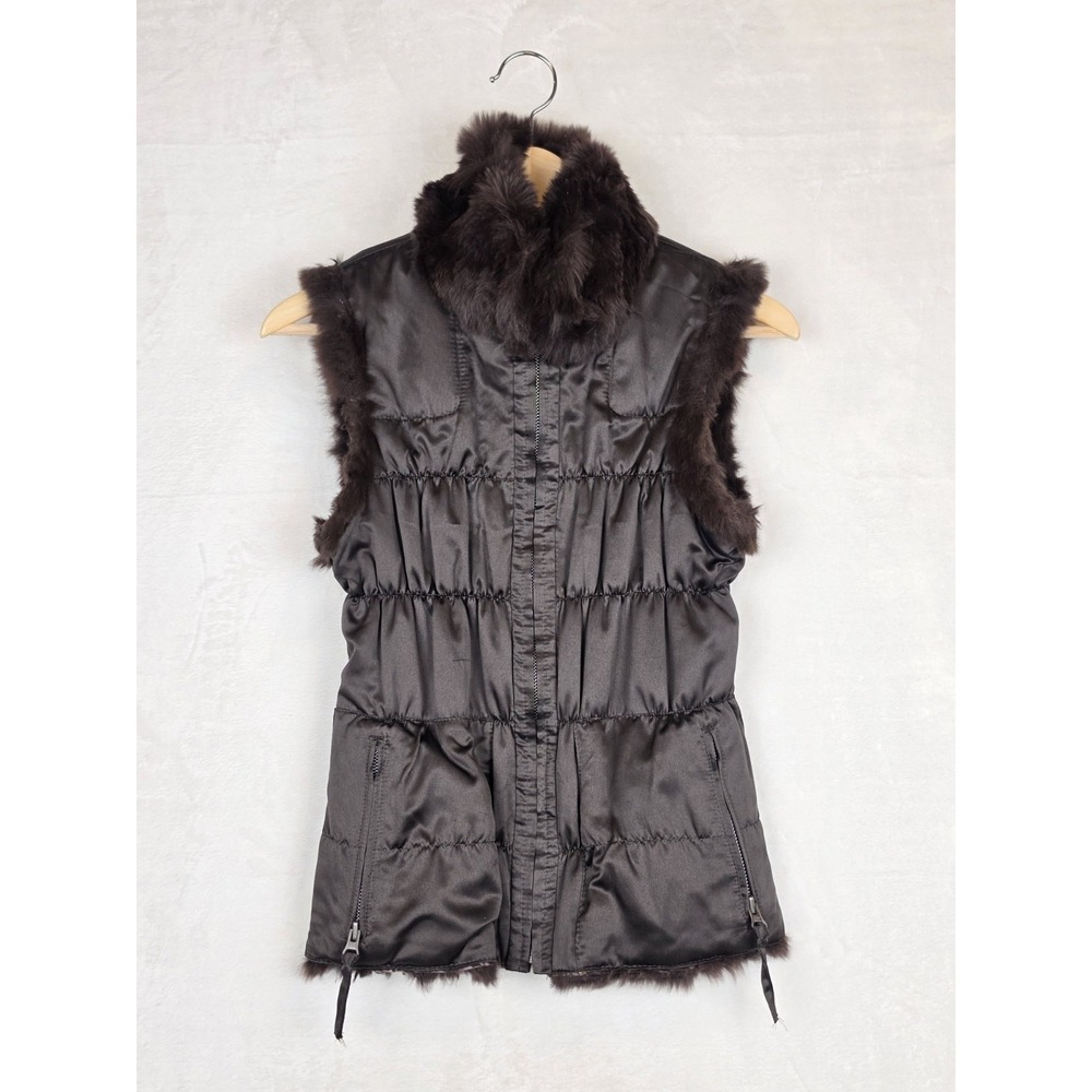 June Womens Small Genuine Rabbit Fur Reversible Vest Brown Knit